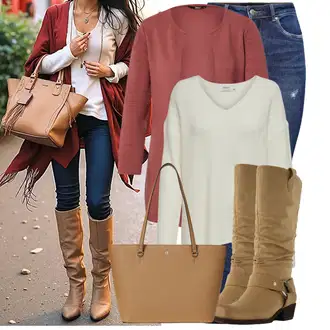 Outfit s Červená/Hnědá/Tmavě červená Pletenina veľkej veľkosti/Halenka a Tunika Tunika Only "Podzimní outfit pro každý den"