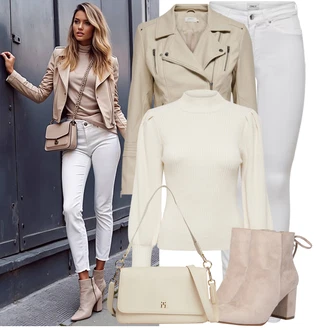 Vysoké Podpatky Outfit s Béžová/Hnědá Kotníková Bota Na Podpatku/Zimní kotníková bota/Kotníková Bota s Podšívkou/Letní kotníková kozačka/Šněrovací Kotníková Bota About You "Cool podzimní outfit"