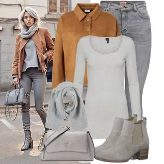 Dlouhé Outfit s Béžová/Hnědá Zkrácený Top/Pletené tričko/Roláková Košile/Krátký Top/Pletený top/Dlouhý top/Krátký top/Ležérní top/Tričko nadměrné velikosti/Jednoduchý top VERO MODA "Módní vzhled na podzim"