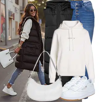 Outfity z džínu Skinny s Modrá/Světle modrá/Tmavě modrá Kožená bunda/High Waist Džínové Kalhoty/Zimní bunda/Kožené Boty/Push up Džín/Navlékací džíny VERO MODA "Vkusný podzimní outfit"