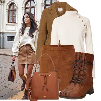 Festival Outfit s Hnědá/Tmavě hnědá Krátká Sukně/Sukně z umělé kůže/Manšestrová Sukně/Kožená MiniSukně/70tá Léta MiniSukně/Kožená Sukně VERO MODA "Lehký outfit"Look: Bar, Karneval, Koncert, Festival, Matriční úřad, Párty