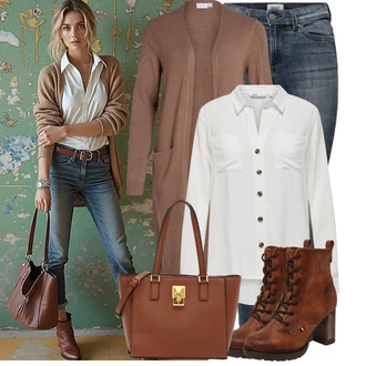 Vysoké Podpatky Outfit s Hnědá/Oranžová Šněrovací Kotníková Bota/Vintage Kotníková Bota/Kožená kotníková bota/Vintage šněrovací bota/Vintage kozačka Mustang "Cool podzimní outfit"