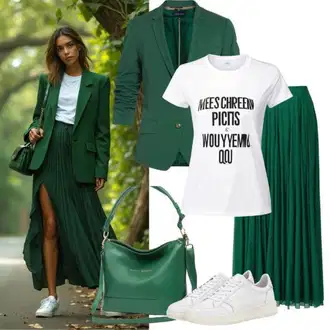Outfit sa Zeleno/Tamnozelena/Svjetlozelena Moderne Suknja/Kratka plisirana suknja p.e nation "Modni izgled za jesen"
