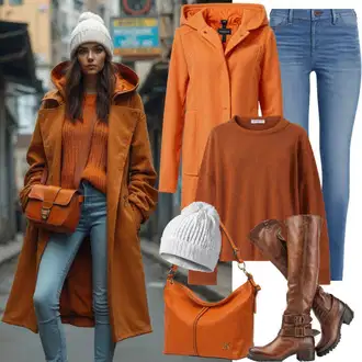 Outfit s Bílá/Krémová/Béžová/Khaki Čepice/Ohřívač Uší/Pokrývka hlavy/Zimní čepice Edited "Módní podzimní vzhled"
