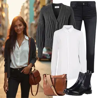 Nadrozměrné Dlouhé Outfit s Černá/Tmavě šedá/Světle šedá/Šedá Kožená bunda/High Waist Džínové Kalhoty/Kotníková Bota/Termální Džíny/Capri Džíny/Push up Džín/Zkrácené Džíny/Dámské Džíny s Délkou 7/8/Zimní bunda/Motorkářské Džíny/Kožené Boty Zizzi "Módní podzimní vzhled"Look: Styl, Cool, Krásný, Old Money, Venkovní, Nadrozměrné