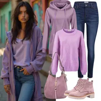 Outfit sa Ljubičasta/Crna/Krem/Smeđa/Siva Otmjena majica s kapuljačom/Sportska majica/Trenirka/Majica od flisa/Pulover S Kapuljačom mr. gugu & miss go "Odjeća za jesen"