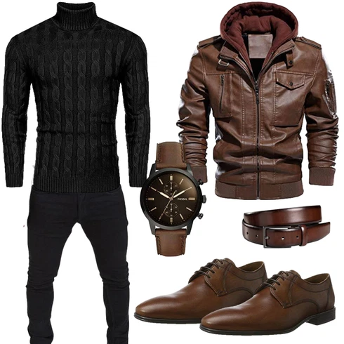 DunkelBraun/Khaki/Braun Bikerjacke/Vintage Lederjacke/Übergangsjacke Herbstjacke/Jacke mit Seitlichem Reißverschluss/Kapuzenjacke/Kunstlederjacke/Leder Bomberjacke/Lederjacke CARWORNIC kombinieren