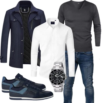 Outfit mit Hemd/Winter Parka iClosam "Old Money Style"