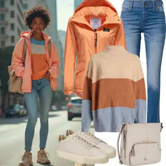 Outfit s Khaki/Hnědá/Oranžová/Béžová Funkční Bunda/Skialpinistická bunda/Plachtařská bunda/Outdoorové Bundy/Udržitelná bunda/Turistická bunda/Bunda s Kapucí/Bunda 2v1/Trekingová bunda Mammut "Outfit pro podzim"