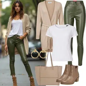 outfit mit Rjava/Bela/Krem/Škrlatna Srajčna Bluza/Musselin srajca/Srajca za prosti čas/Srajca s kratkimi rokavi morgan "Outfit za jesen"