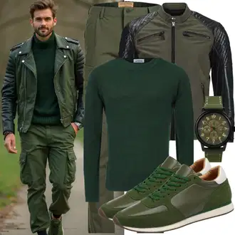 Sport Outfits Festlich mit Dunkelgrün/Grün Armbanduhr/Uhrwerkzeug/Kettenuhr Emporio Armani "Outfits für jeden Tag"Look: Edel, Retro, 80er, Classic, Elegant, Festlich, Techno, Stil, Maritim, Sportlich, Unisex, Bundeswehr, Militär, Löwe, Premium, Smart Casual