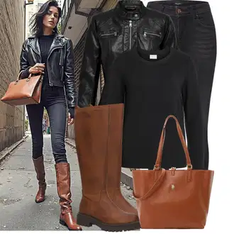 Lesk Outfit s Černá/Červená Motorkářské Bund/Kožené Bund/Motorkářská bunda/Bunda z Umělé Kůže Only "Cool podzimní outfit"