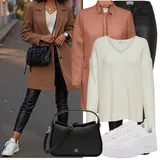 Béžové a Hnědé Zimní Kabáty Outfity image