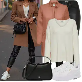 Outfit s Černá/Růžová/Bílá/Fialová Taška Přes Rameno/Taška/Klasická Taška Přes Rameno/Dopisová peněženka/Malá Taška/Brašna/Sportovní Taška Přes Rameno Calvin Klein "podzimní outfit pro každý den"