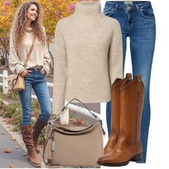 Outfit sa Bež/Smeđa/Kaki Zimski Džemper/Pleteni Džemper/Carmen Džemper/Basic Džemper/Džemper s rol ovratnikom/Džemper Od Kašmira/Kašmir Džemper/Vuneni Džemper/Jednostavni Džemper/Pulover s Rol Ovratnikom Drykorn "Jesenski outfiti"