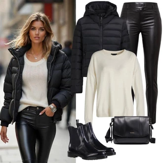Outfit s Černá Kozačka Gumová Kotníková Bota/Kožená bunda/Plochá Kotníková Bota/Zimní Kozačka z jehněčí kůže/Ovčí Kožešinová Bota/Kotníková Bota s Podšívkou/Chelsea Boty/Kožená kotníková bota Vagabond Shoemakers "Perfektní pro podzim"