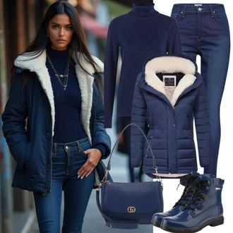 Italský Outfit s Modrá/Tmavě modrá Zimní bota/Ovčí Kožešinová Bota/Klasická kozačka/Zimní kotníková bota/Zimní kozačka z jehněčí kůže/Kotníková Bota s Podšívkou/Plochá Kotníková Bota/Teniska Zimní Tenisky/Vycpaná kozačka gooce "Perfektní pro podzim"Look: Italský, Námořní, Venkovní, Unisex