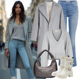 Outfit s Modrá/Světle modrá Zvonové Džíny/Pánské tričko/Zimní bunda/Vintage džíny/Kožená Pánská Bund/Džín s Nízkým Pasem/Džíny s Rozparkem/High Waist Džínové Kalhoty/Džíny s Nízkým Sedem JdY "Perfektní pro podzim"