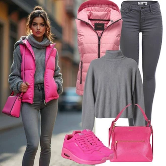 Italský Outfit s Růžová Teniska Letní Tenisky/Úzká Teniska/Plátěná Teniska/Nízká Teniska/Kožené Tenisky Vans "Perfektní pro podzim"Look: Estetika, Bad Taste, Italský, Sportovní, Unisex