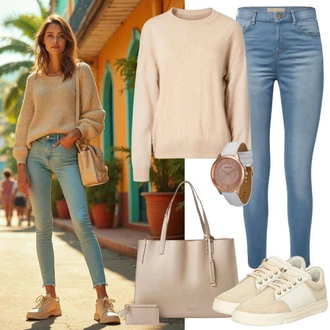 žakár Outfit s Béžová Taška Přes Rameno/Pánská taška/Taška/Klasická Taška Přes Rameno/Brašna/Sportovní Taška Přes Rameno Liebeskind Berlin "Perfektní pro podzim"