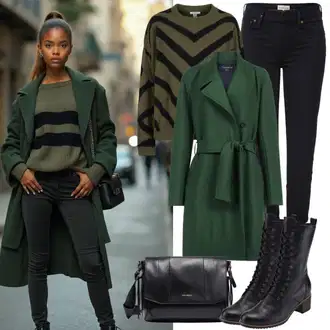 Outfit s Světle zelená/Tmavě zelená/Zelená Zimní Kabát Vlněný kabát/Midi Kabát/Lodenový kabát/Vlněný Kabát/Kašmírový Kabát Only "Perfektní pro podzim"