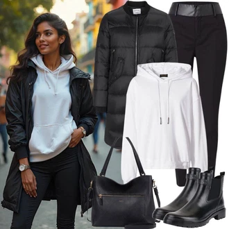 s kapucí Outfit s Bílá Kožená bunda/Sportovní mikina/Unisex Mikina s kapucí mj gonzales "Podzimní oblečení"