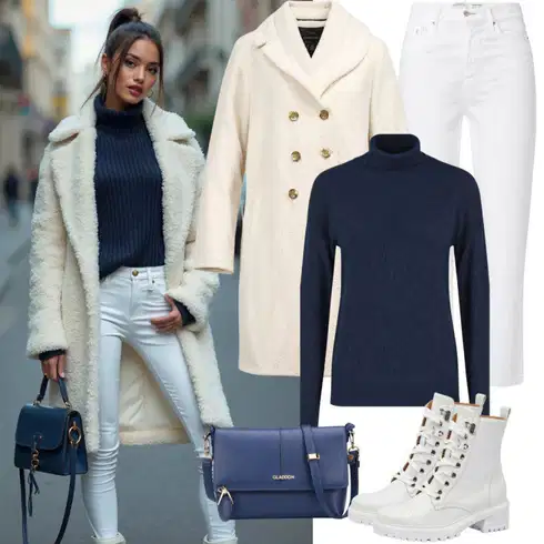 Kombinace Bílá Kalhoty Bootcut/Rozšířená Kalhoty/Dlouhá Kalhoty/Kalhoty se Štěrbinou/Široká Kalhoty/Zvonová Kalhoty/Tradiční Kalhoty/Mušelínové kalhoty/3/4 Kalhoty/Marlene Kalhoty Pull&Bear kombinovat s Tmavě modrá Sveter Kašmírový Svetr/Svetr z Jemné Pleteniny/Kašmírový Svetr/Svetr na kojení/Jednoduchý Svetr/Vlněný Svetr/Svetr s límečkem About You