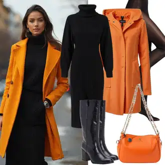 Outfit s Hnědá/Oranžová/Červená Přechodový Kabát/Vlněný kabát/Scuba Kabát/Lodenový kabát/Kabát s Kapucí/Softshellový Kabát/Duffle Kabát/Vlněný Fleecový Kabát/Pláštěnka & Funkční Kabát LOLALIZA "Podzimní outfit pro každý den"