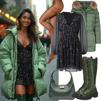 Výstřih na ramena Outfit s Fialová/Černá/Bílá/Růžová Květinové Šaty/Košilové šaty/Rock'n rollové šaty/Šaty S Potiskem/Pouzdrové Šaty S Dlouhým Rukávem/Tunikové šaty/Halenkové Šaty Marc O'Polo "Podzimní outfit pro večírek"