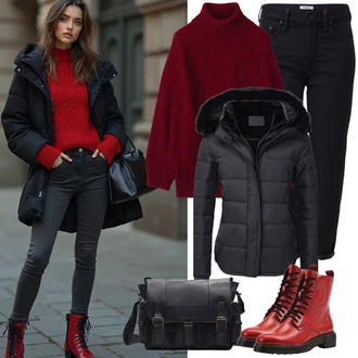 Outfit s Černá Bunda 2v1/Puchová Bund/Neobvyklá bunda/Nafukovací Bund/Udržitelná bunda/Přechodné Bundy/Zimní Bund Armani Exchange "Podzimní volnočasový outfit"
