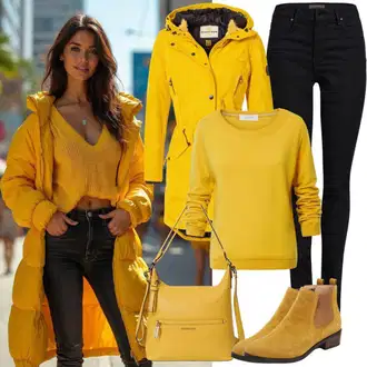 Outfit s Žlutá Nepromokavé Bund/Podzimní bunda/Turistická bunda/Vosková Bunda/Parka/Bunda s Kapucí/Outdoorové Bundy/Plachtařská bunda/Jarní bunda Ragwear "Podzimní volnočasový outfit"