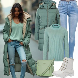 Outfit s Bílá/Krémová Teniska Chunky Tenisky/Teniska na platformě/Šněrovací Kozačka na Platformě Buffalo "Podzimní vzhled"