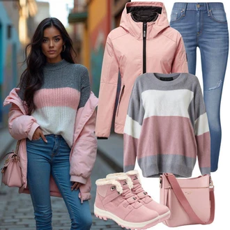 Outfit s Růžová Plachtařská bunda/Lyžařská bunda/Přechodné Bundy/Větrovka/Ripstop bunda/Nylonová bunda/Neobvyklá bunda/Bunda 2v1/Nepromokavé Bund elho "Podzimní vzhled"
