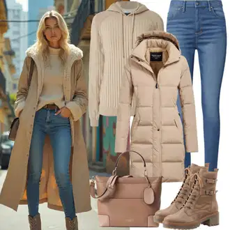 Jízda na koni Outfit s Khaki/Béžová Mikina/Kožená bunda/Mikina na zip oversized fcuk "Podzimní vzhled"Look: Tenis, Jízda na koni