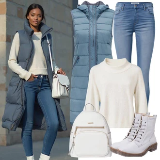 Outfit s Bílá/Krémová Šněrovací Kotníková Bota/Klasická kozačka/Bojová Bota Dockers by Gerli "Podzimní vzhled"
