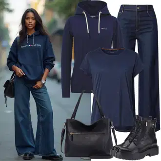 Denim outfits mit Črna/Rjava/Temno modra/Temno siva Športni pulover s kapuco/Pulover s kapuco/Pleten pulover s kapuco/Športni pulover Hugo, Črna s. barski, Temno rdeča/Črna/Bela Torba za čez ramo/Poslovna torba/Vrečka za prenašanje/Ročna prtljaga/Mini torbica/Pisarniška torba/Satchel torba/Torba za čez ramo MICHAEL Michael Kors "Popoln za jesen"