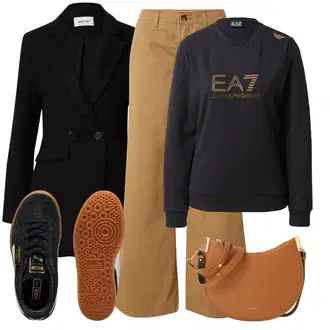 Jesenske Outfiti Debel mit Siva/Rumena/Črna/Temno modra Women's Hoodies and Sweatshirts ea7 emporio armani "Popoln za jesen"