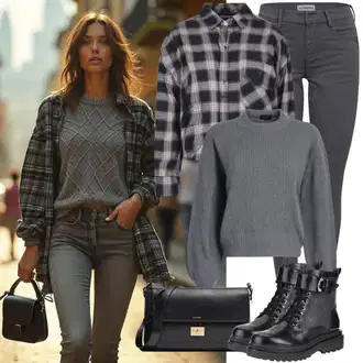 Jesenske Outfiti Debel mit Rjava/Siva/Škrlatna/Temno siva Volnen Pulover/Zimski Pulover/Pulover Nicki/Osnovni Pulover/Pulover iz pliša/Prevelik Pulover/Teddy Pulover/Pulover Carmen/Pleteni Pulover/Preprost Pulover/Debel pleten pulover/Pulover z ovratnikom american vintage, Črna Gležnar na Vezalke/Škornj na Vezalke s Slatformo/Klasični škorenj/Bojni Škorenj/Ravni Gležnjar GANT "Popolno za jesen"