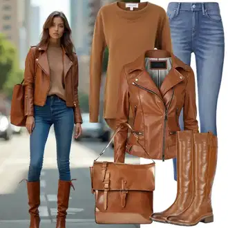 S pasom outfit mit Črna/Rjava/Siva/Temno siva Usnjena Jakna Jakna iz Umetnega Usnja/Usnjena Jakna/Slip-on jakna/Kratka Jakna/Vintage Usnjena Jakna DKNY "Popolno za jesen"