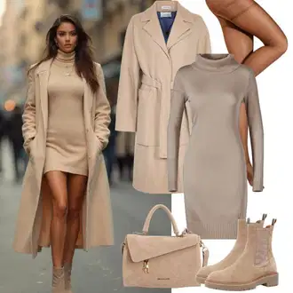 outfit mit Bež/Rjava Plašč iz Bukleja/Oversize Plašč/Prehodni Plašč/Plašč z Zadrgo/Pleteni Plašč/Vintage plašč/Pleten Plašč iz Flisa United Colors of Benetton "Popolno za jesen"