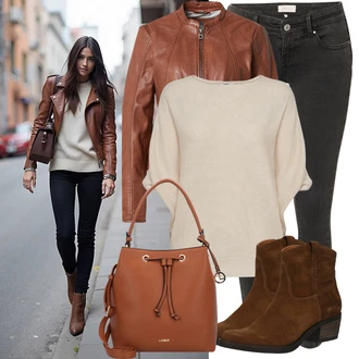 Outfit s Hnědá/Oranžová Kožené Bund/Kožená vintage bunda/Bunda z Umělé Kůže/Kožená Bomber Bund/Motorkářské Bund/Motorkářská bunda gipsy by mauritius "podzimní outfit pro každý den"