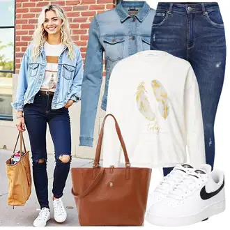 Kombinacije sa stilom Estetika sa Bijela/Crna/Plava Skate cipela/Vintage tenisica/Kožna tenisica/Niska Tenisica Nike Sportswear "Cool jesenski outfit"Look: Boja, Prekrasan, Bad Taste, Ekstravagantno, Skater, Rap, Hip Hop, Estetika, Sportski