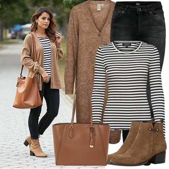 Outfit sa Smeđa/Tamnosmeđa/Bež ljetna gležnjača/Chelsea Gležnjača/Kožna gležnjača/Vintage Gležnjača/Western Gležnjača/Kaubojska čizma/Ravna Gležnjača/Podstavljena Gležnjača Tamaris "Jesenski outfiti"