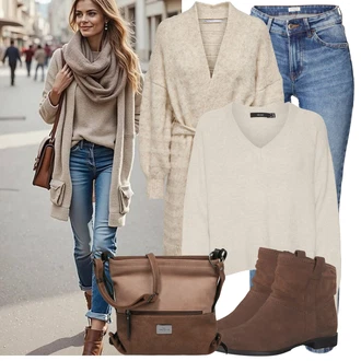 Cowgirl Outfit sa Smeđa/Tamnosmeđa Čizmica Ravna Gležnjača Tamaris "Jesenska odjeća za svaki dan"Look: Prekrasan, Cowgirl, Vanjski, Pametno ležerno, Western, cool, Unisex