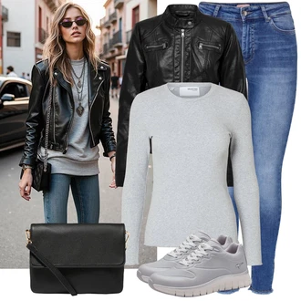 Lesk Outfit s Černá/Červená Motorkářské Bund/Kožené Bund/Motorkářská bunda/Bunda z Umělé Kůže Only "Podzimní outfit pro každý den"