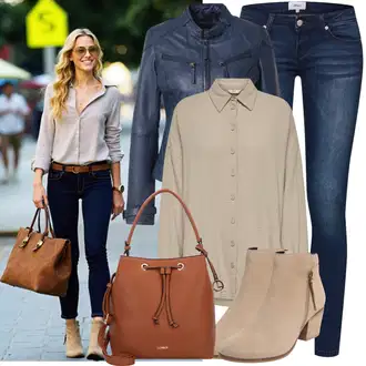 Muslin Outfit sa Smeđa/Bež/Kaki Bluza Veći Broj Only "Jesenska odjeća za svaki dan"