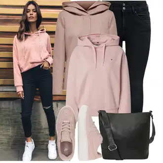 Outfit s Šedá/Fialová/Hnědá/Béžová Bunda s Kapucí/Fleecová Bunda Pletená Fleecová Bundy/Merino bunda/Vlněná Bund/Udržitelná bunda Only "Podzimní Look"