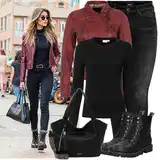 Černé, Červené Kožené Bundy Outfity image