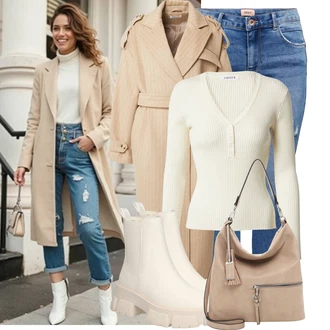 S remenom Outfit sa Bež/Smeđa/Kaki Prijelazni Kaput/Midi Kaput/Kaput od Kašmira/Dugi Kaput/Baloner/Trenč Kaput/Dugi Zimski Kaput/Dugi kaput/Vintage Kaput Edited "Jesenski izgled"