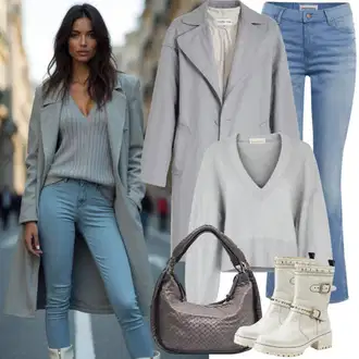 Outfit sa Svjetloplava/Plava Muška majica/Zimska jakna/Traperica Niskog Struka/Trapez Traperice/High Waist Traperice/Traperice s Prorezom/Vintage traperice/Muška Kožna Jakna/Traperica Niskog Struka JdY "Savršeno za jesen"